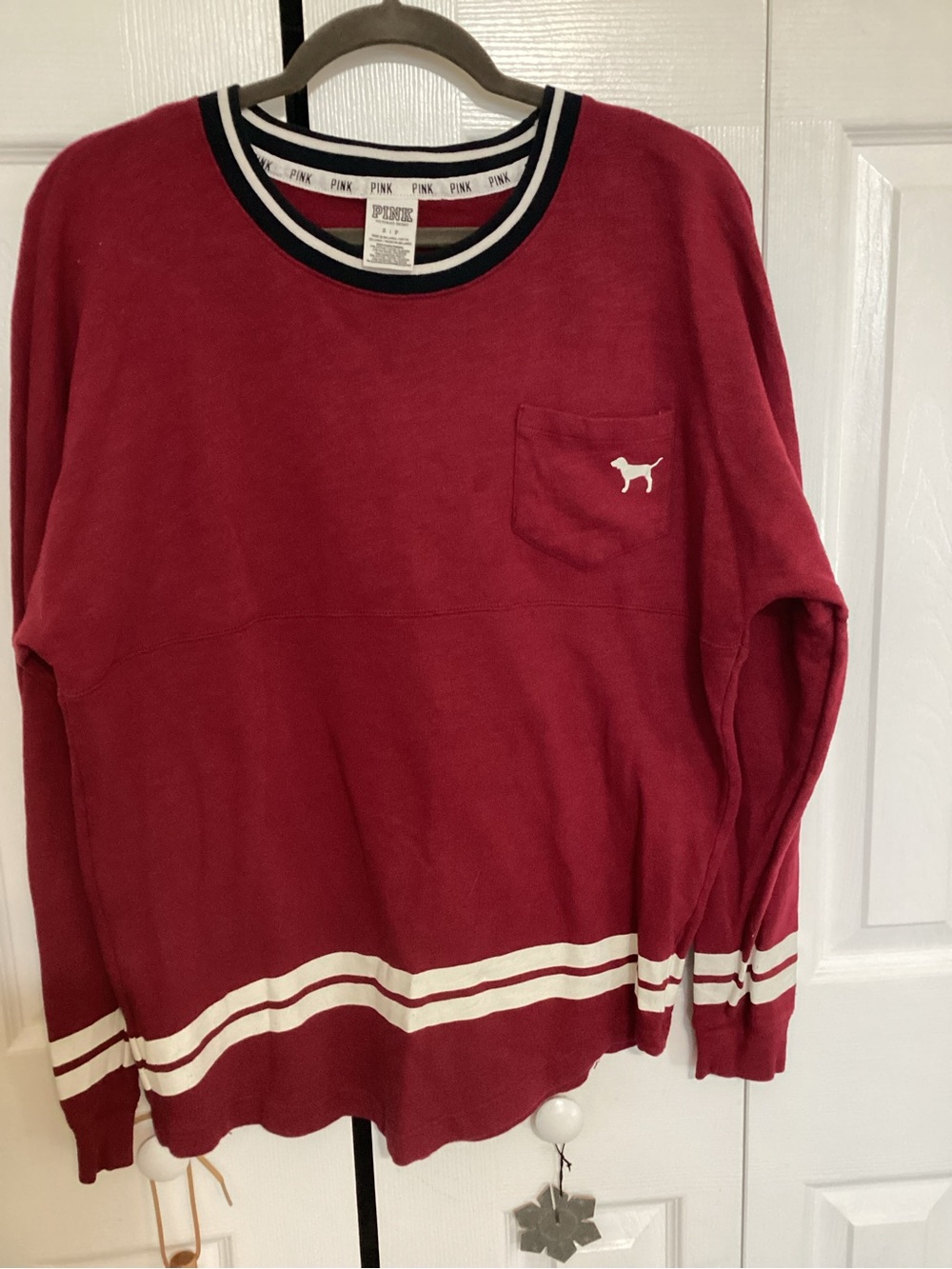 Victoria's Secret Red Crewneck Sweater with White Trim
